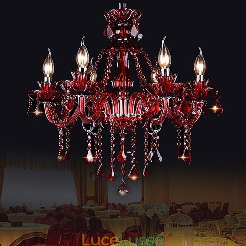 Lampadario di cristallo europeo colore rosso luce pendente