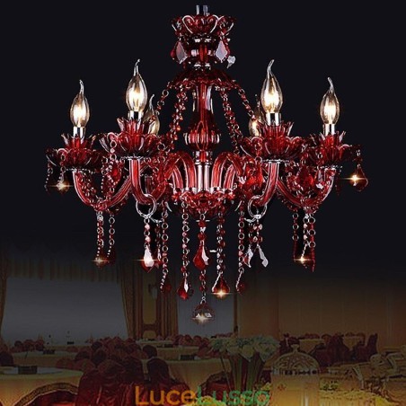 Lampadario di cristallo europeo colore rosso luce pendente Lampadario di cristallo europeo colore rosso luce pendente