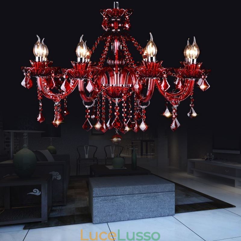 Lampadario di cristallo europeo colore rosso luce pendente