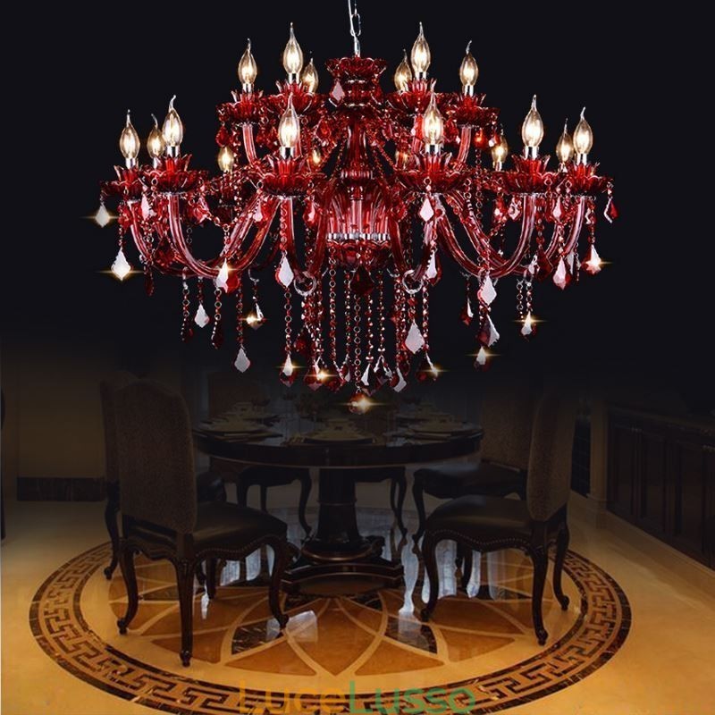 Lampadario di cristallo europeo colore rosso luce pendente
