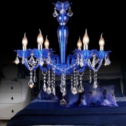 Lampadario di cristallo in stile europeo, lampada a sospensione in vetro di cristallo blu