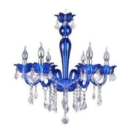 Lampadario di cristallo in stile europeo, lampada a sospensione in vetro di cristallo blu