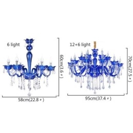 Lampadario di cristallo in stile europeo, lampada a sospensione in vetro di cristallo blu