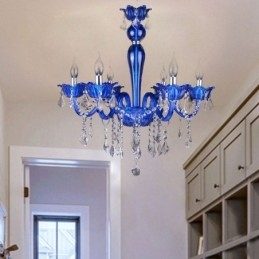 Lampadario di cristallo in stile europeo, lampada a sospensione in vetro di cristallo blu