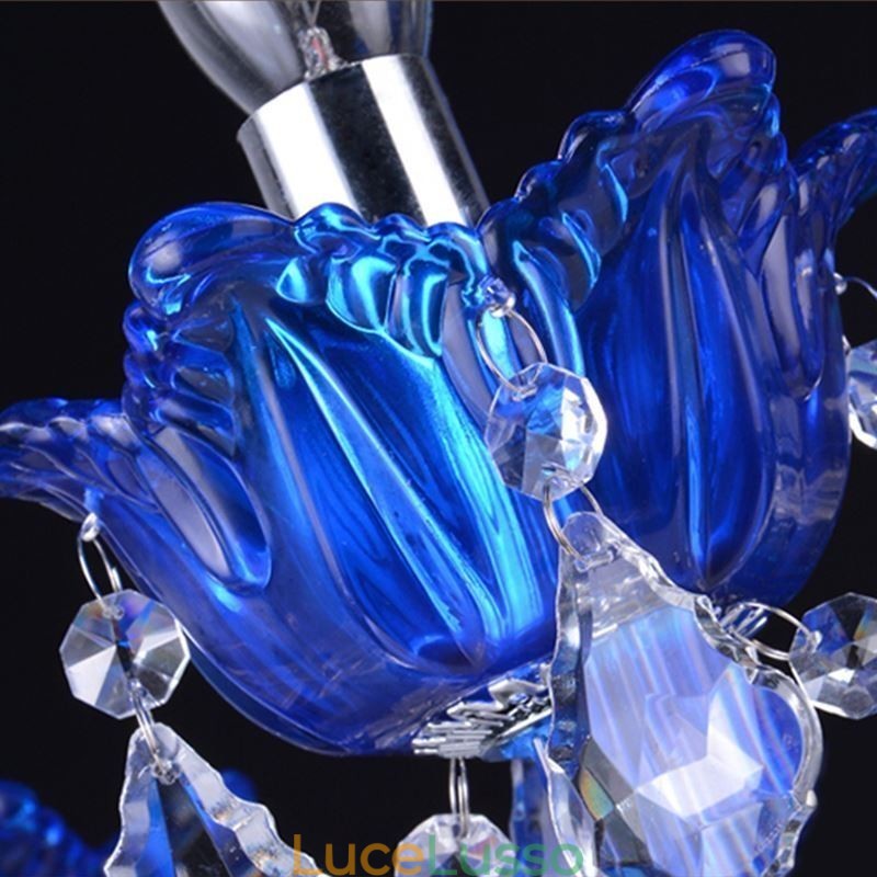 Lampadario di cristallo in stile europeo, lampada a sospensione in vetro di cristallo blu