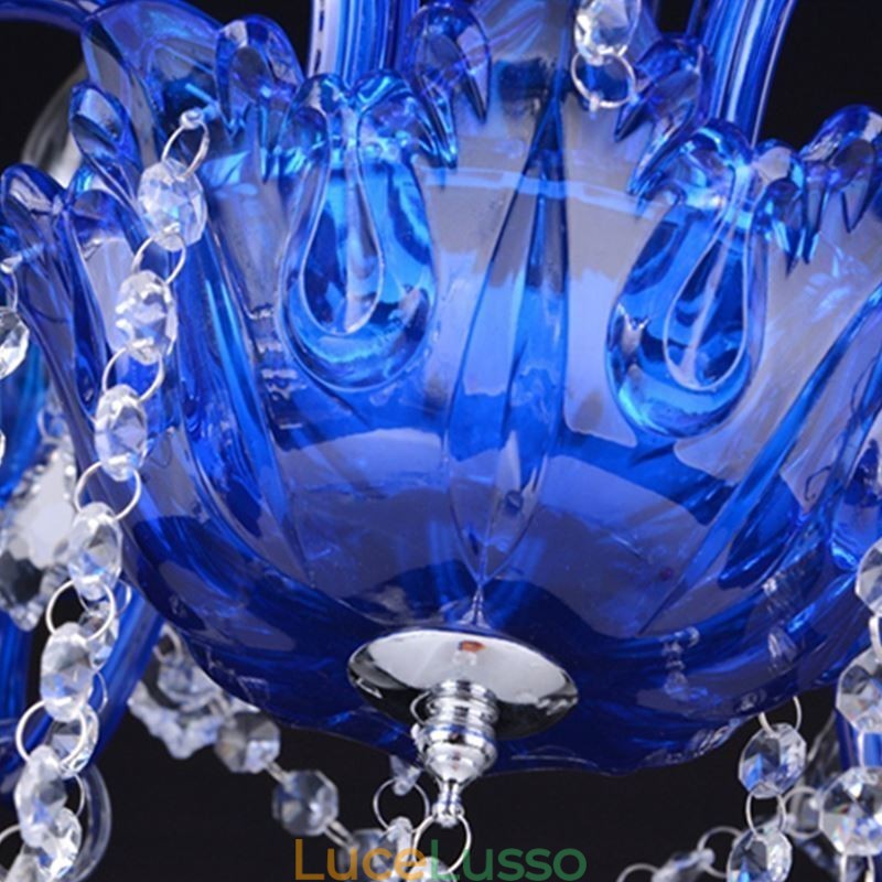 Lampadario di cristallo in stile europeo, lampada a sospensione in vetro di cristallo blu