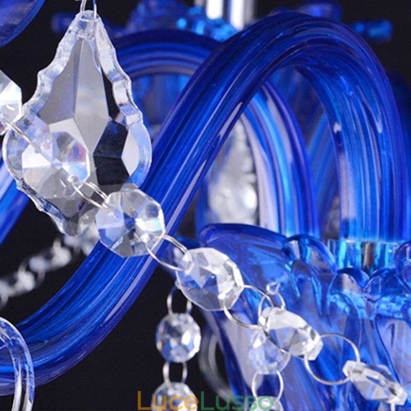 Lampadario di cristallo in stile europeo, lampada a sospensione in vetro di cristallo blu