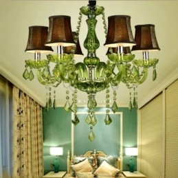 Lampadario di cristallo in stile europeo, luce pendente verde unica