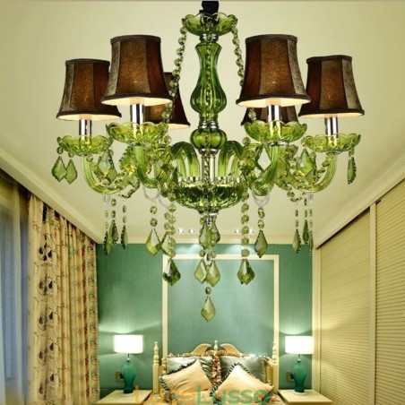 Lampadario di cristallo in stile europeo, luce pendente verde unica Lampadario di cristallo in stile europeo, luce pendente verde unica