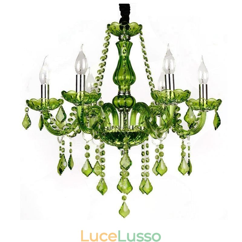 Lampadario di cristallo in stile europeo, luce pendente verde unica