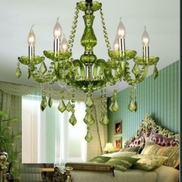 Lampadario di cristallo in stile europeo, luce pendente verde unica