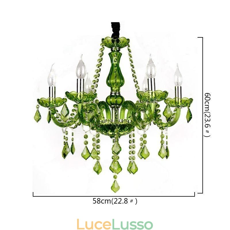 Lampadario di cristallo in stile europeo, luce pendente verde unica