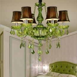 Lampadario di cristallo in stile europeo, luce pendente verde unica