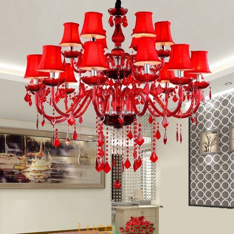 Lampadario di cristallo europeo colore rosso luce pendente