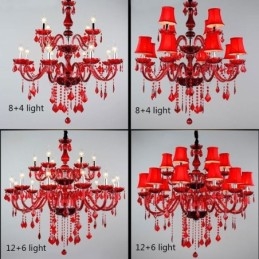 Lampadario di cristallo europeo colore rosso luce pendente