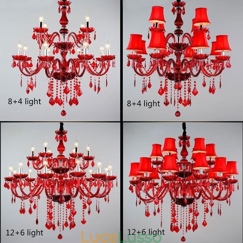 Lampadario di cristallo europeo colore rosso luce pendente