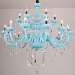 Lampadario europeo di cristallo di grandi dimensioni, colore blu, luce pendente