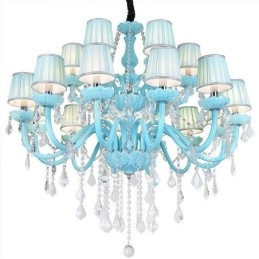 Lampadario europeo di cristallo di grandi dimensioni, colore blu, luce pendente