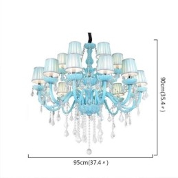 Lampadario europeo di cristallo di grandi dimensioni, colore blu, luce pendente