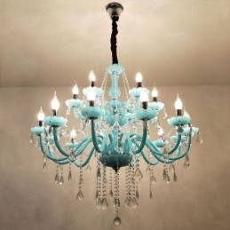 Lampadario europeo di cristallo di grandi dimensioni, colore blu, luce pendente