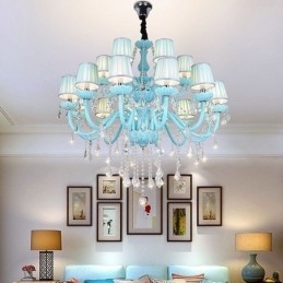Lampadario europeo di cristallo di grandi dimensioni, colore blu, luce pendente