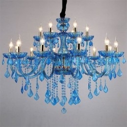 Elegante lampadario di cristallo europeo blu luce pendente