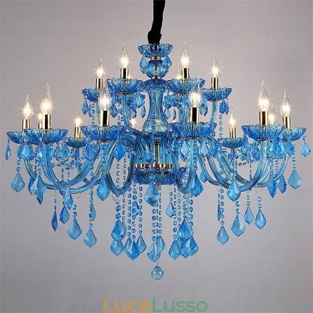 Elegante lampadario di cristallo europeo blu luce pendente Elegante lampadario di cristallo europeo blu luce pendente
