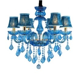 Elegante lampadario di cristallo europeo blu luce pendente