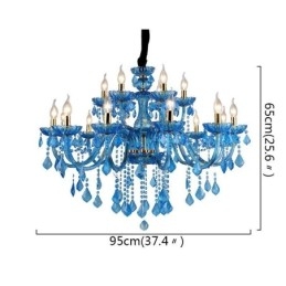 Elegante lampadario di cristallo europeo blu luce pendente