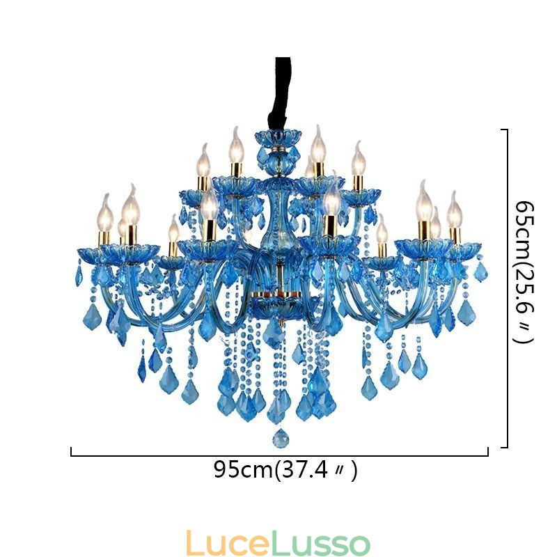 Elegante lampadario di cristallo europeo blu luce pendente