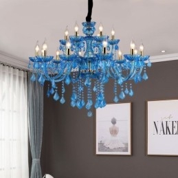 Elegante lampadario di cristallo europeo blu luce pendente