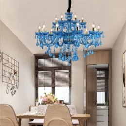 Elegante lampadario di cristallo europeo blu luce pendente