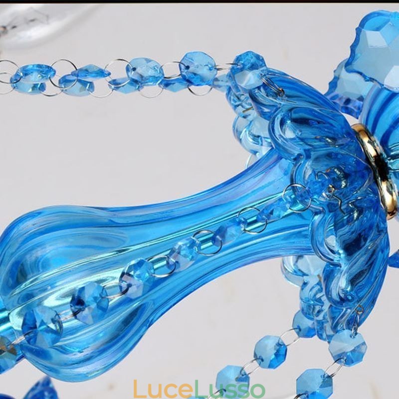 Elegante lampadario di cristallo europeo blu luce pendente