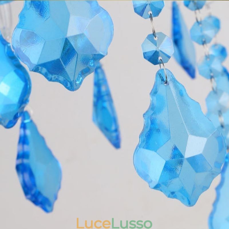 Elegante lampadario di cristallo europeo blu luce pendente