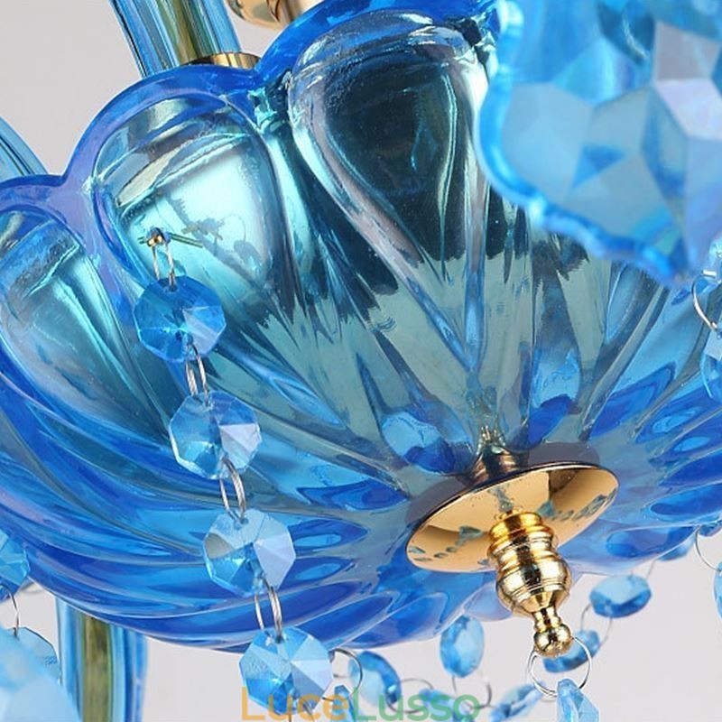 Elegante lampadario di cristallo europeo blu luce pendente