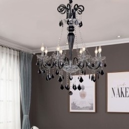 Lampadario di cristallo retrò europeo nero luce pendente
