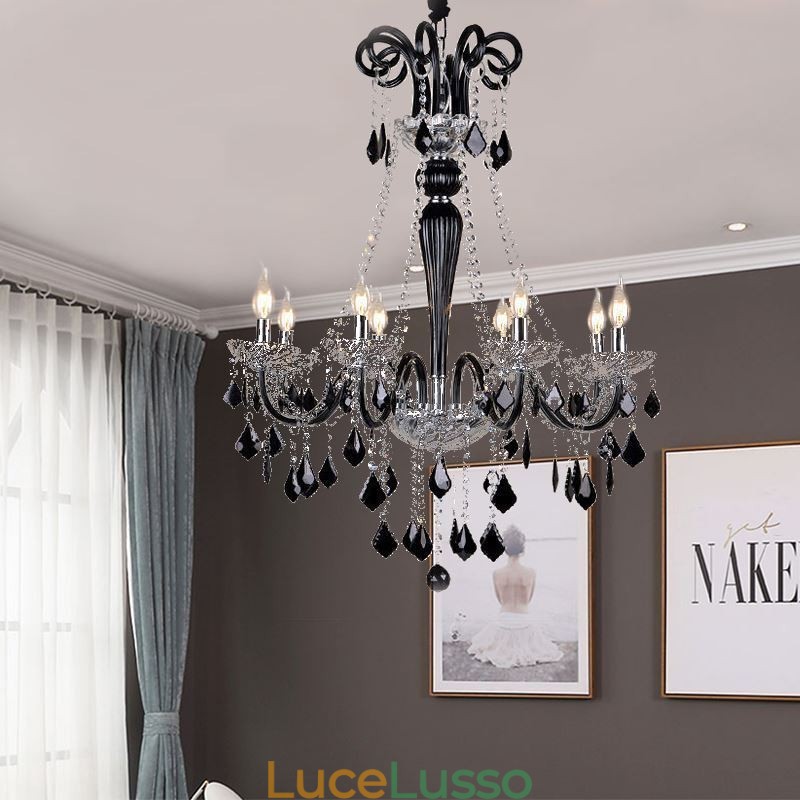 Lampadario di cristallo retrò europeo nero luce pendente