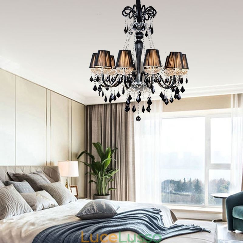 Lampadario di cristallo retrò europeo nero luce pendente