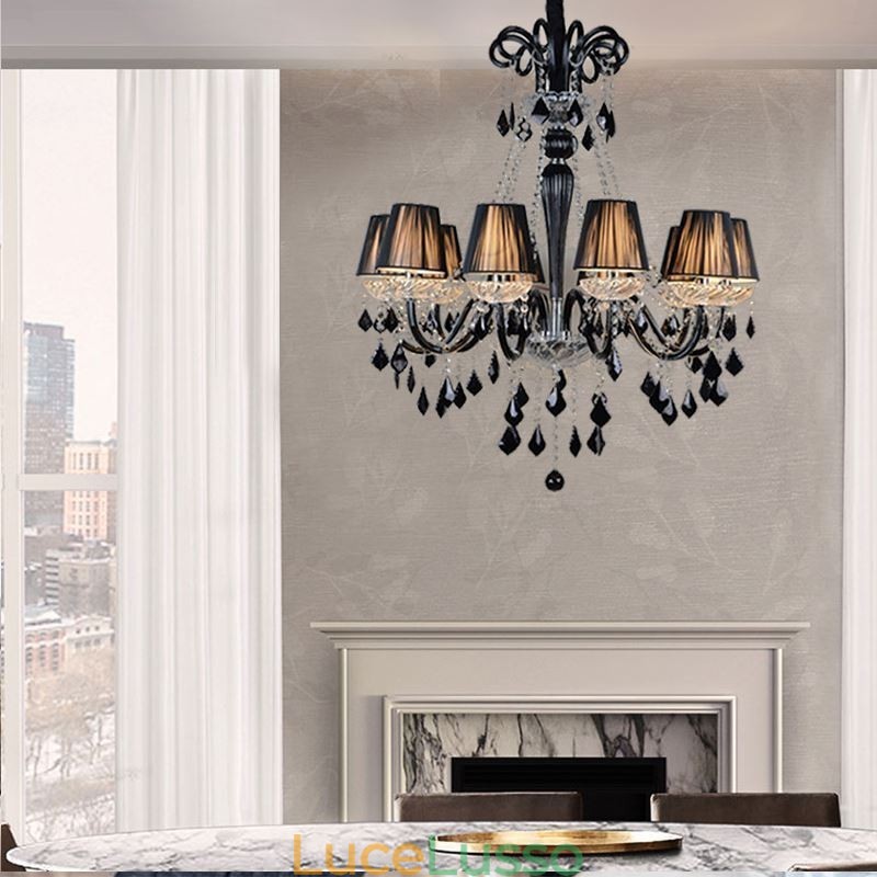 Lampadario di cristallo retrò europeo nero luce pendente