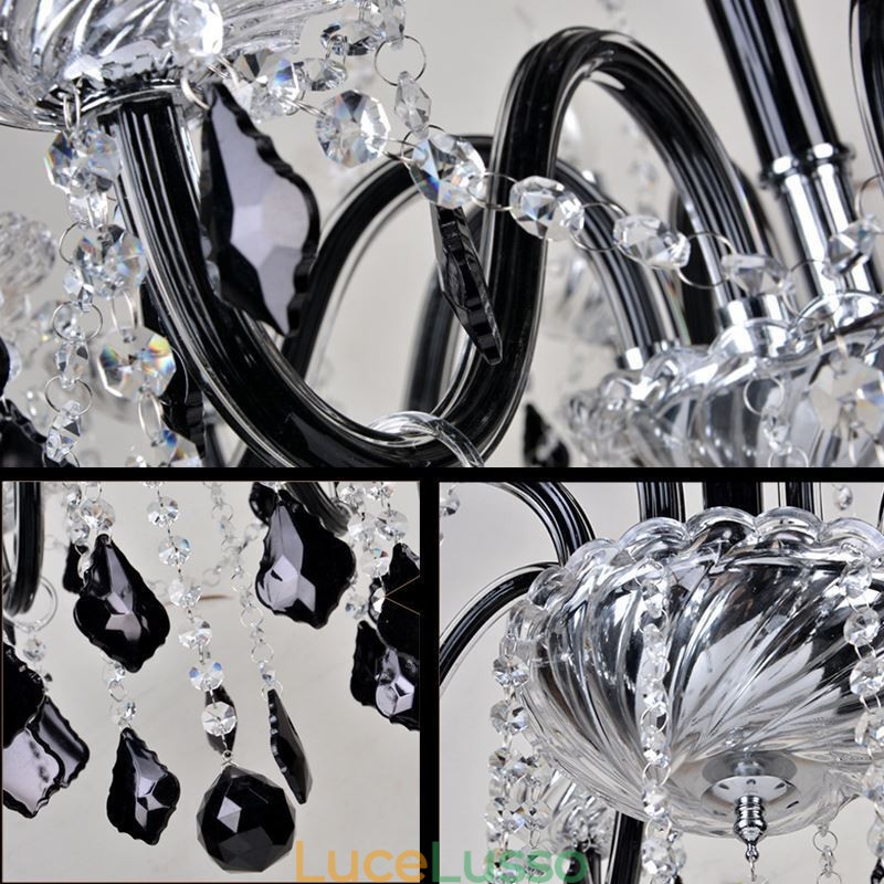 Lampadario di cristallo retrò europeo nero luce pendente
