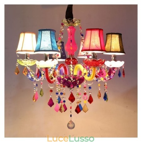 Grande lampadario di cristallo colorato europeo Grande lampadario di cristallo colorato europeo