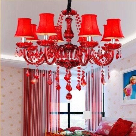 Lampadario di cristallo di lusso, luce pendente di colore rosso europeo Lampadario di cristallo di lusso, luce pendente di colore rosso europeo