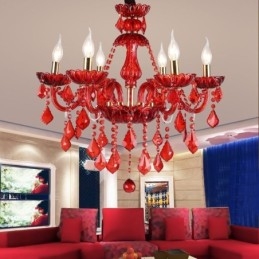 Lampadario di cristallo europeo elegante colore rosso luce pendente