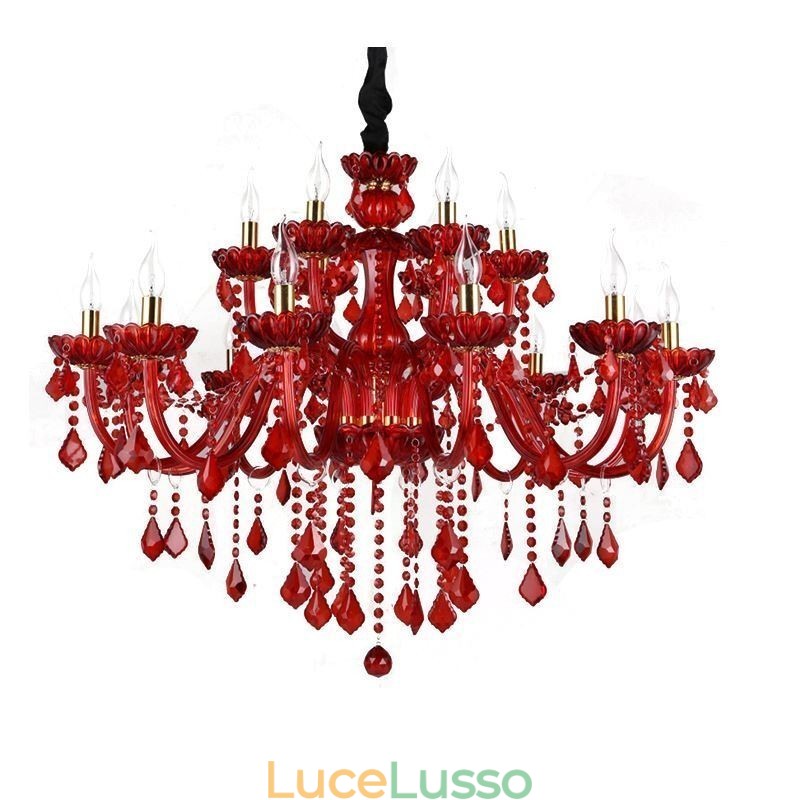 Lampadario di cristallo europeo elegante colore rosso luce pendente