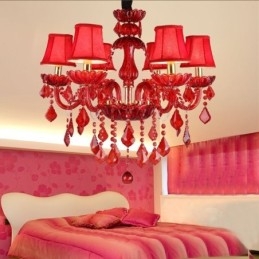 Lampadario di cristallo europeo elegante colore rosso luce pendente