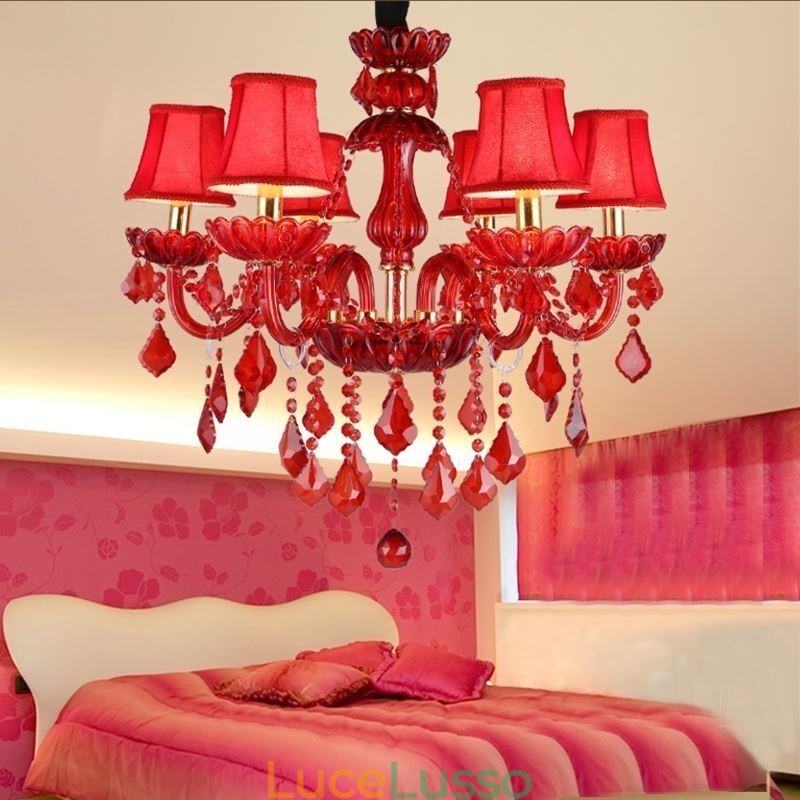 Lampadario di cristallo europeo elegante colore rosso luce pendente