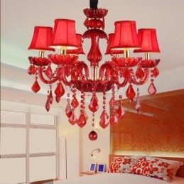 Lampadario di cristallo europeo elegante colore rosso luce pendente