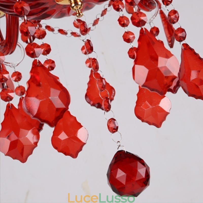 Lampadario di cristallo europeo elegante colore rosso luce pendente