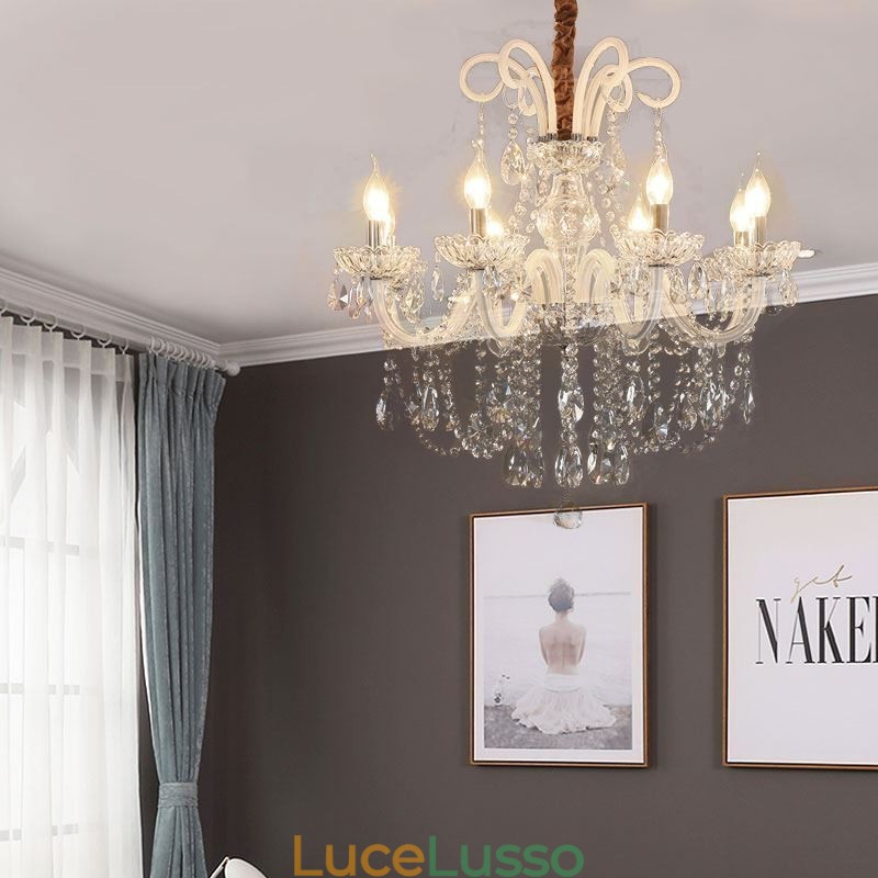 Elegante lampadario di cristallo europeo colore bianco luce pendente