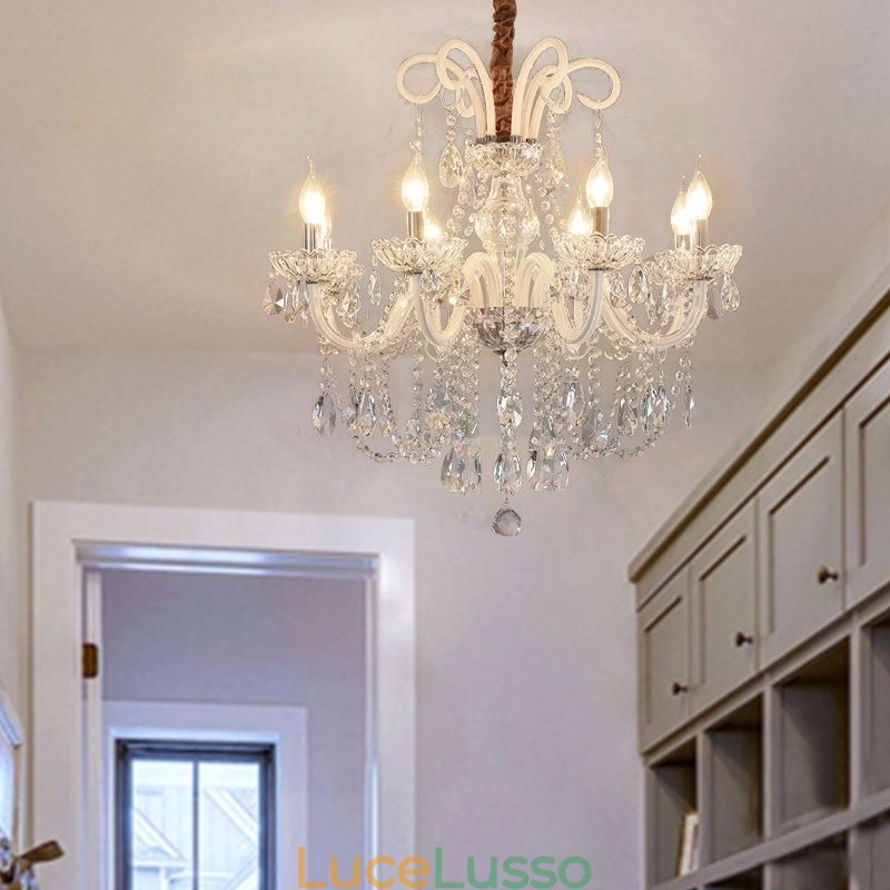 Elegante lampadario di cristallo europeo colore bianco luce pendente